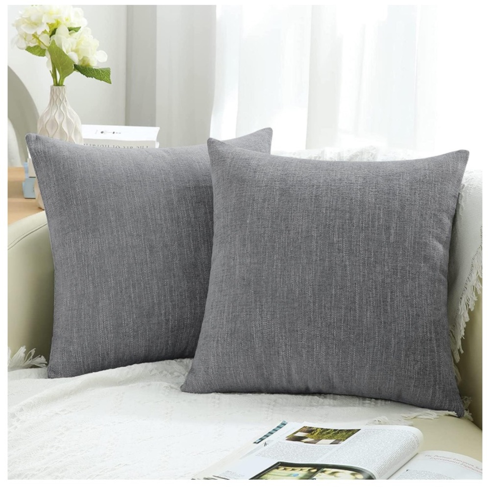 Gray Chenille Throw Pillow Covers 20x20”-Set of 2